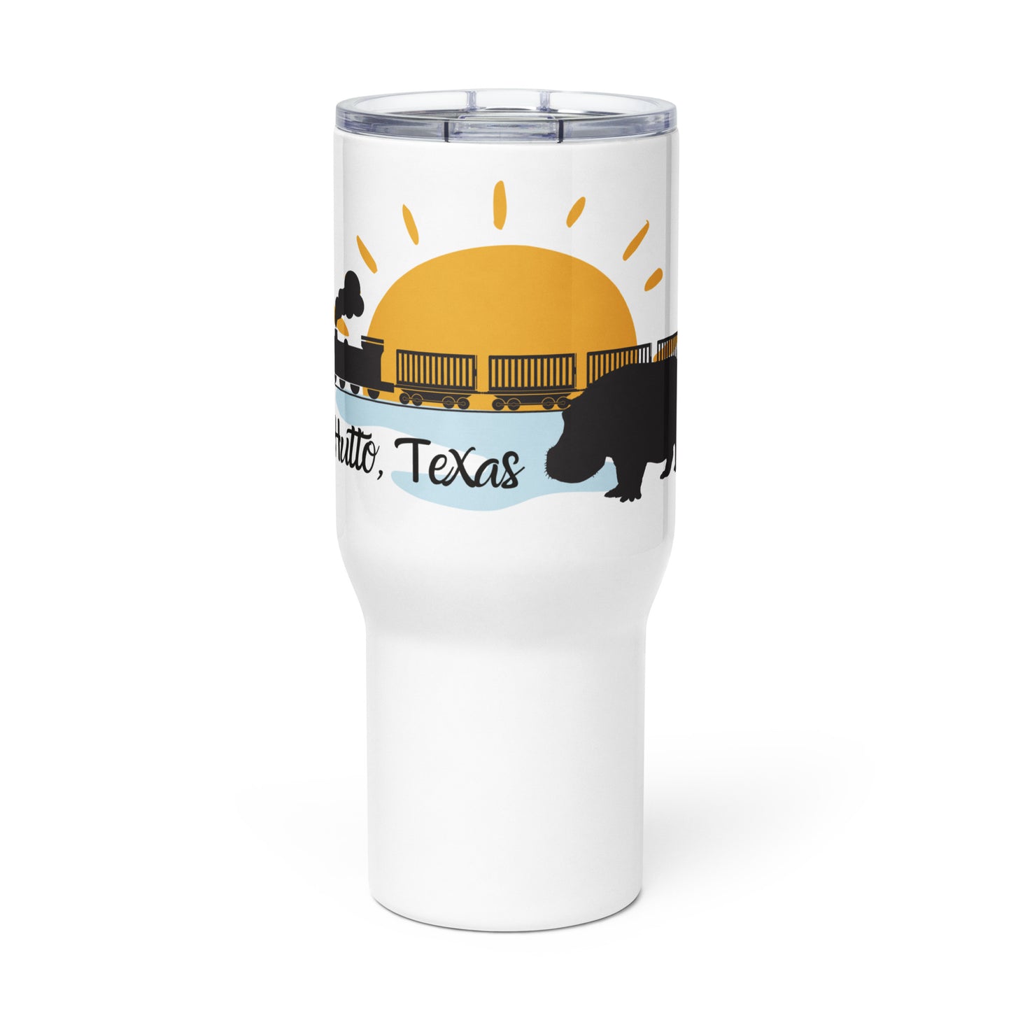 Hutto Hippo Train Travel mug with a handle