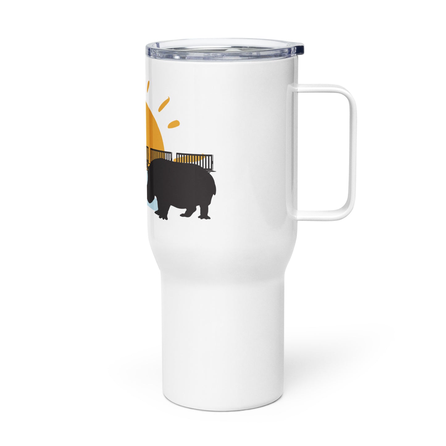 Hutto Hippo Train Travel mug with a handle