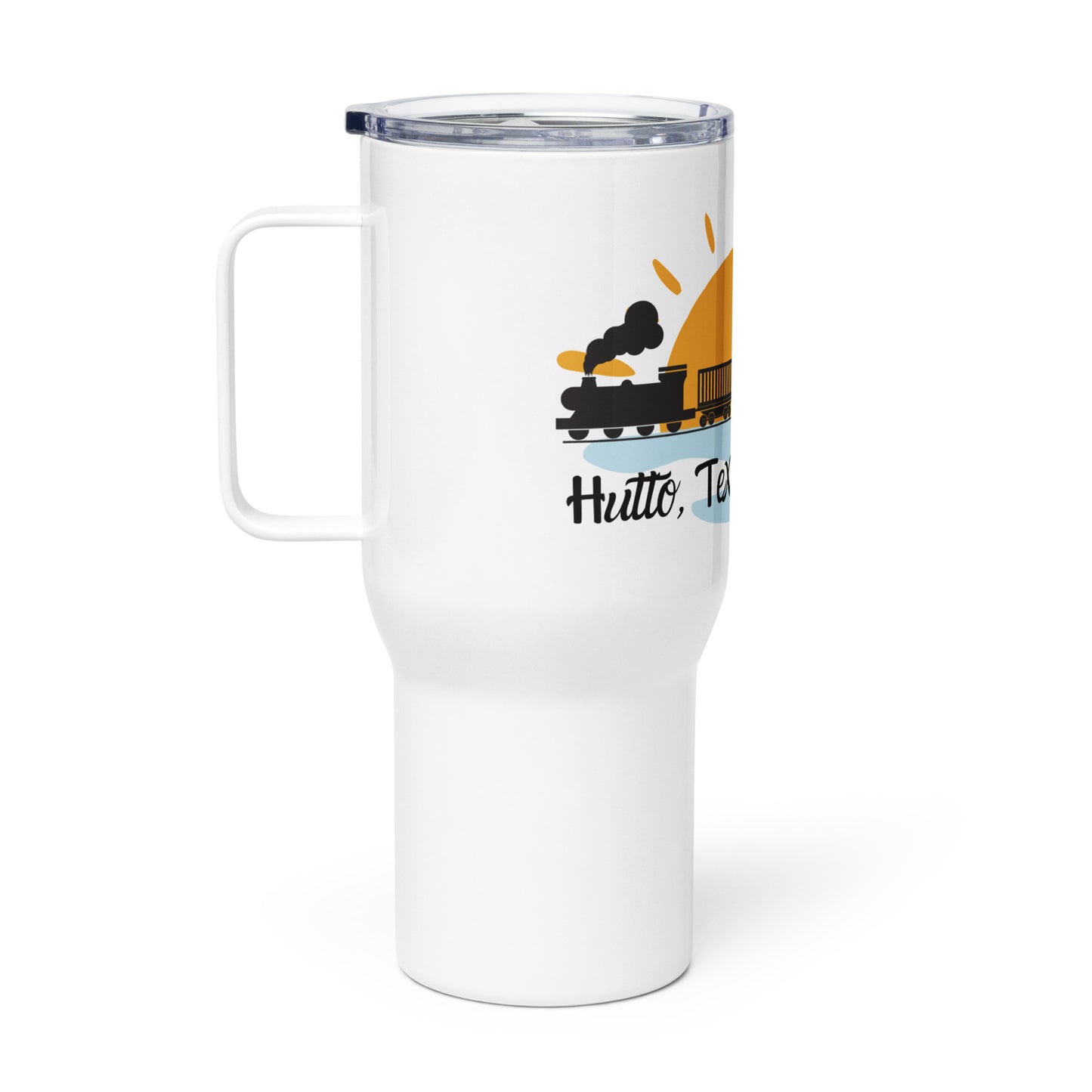 Hutto Hippo Train Travel mug with a handle